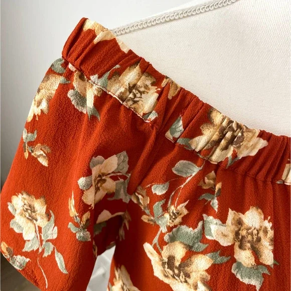 Sweet Wanderer Floral Off The Shoulder Top In Orange Size Large - Picture 4 of 8